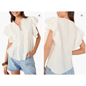 Millie Mackintosh Friends Like These White Cotton Pleated Ruffle Blouse Sz Small